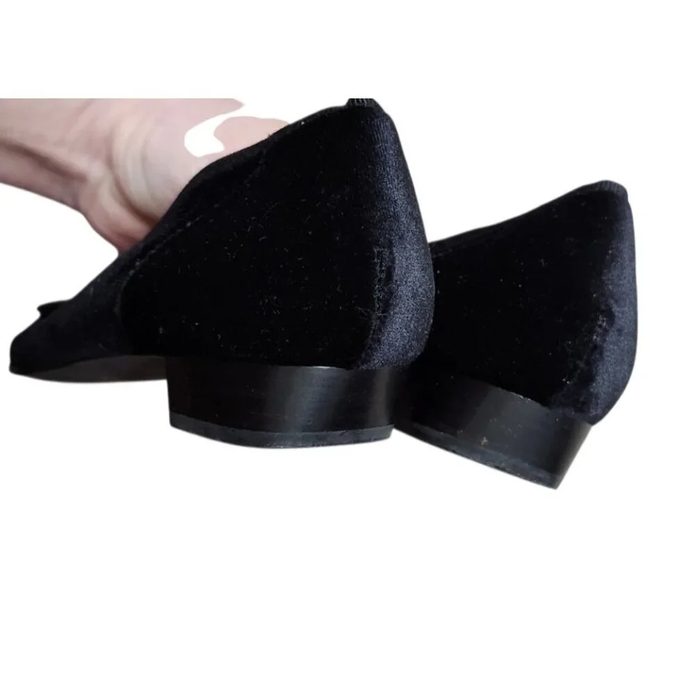 Fabio Rusconi Black Velvet Bow Ballet Flats Pointed Toe Low Heel Italy EU 38